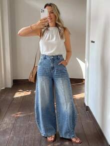 DAZY Women's Distressed Washed Casual Streetwear Daily Commute Curved Leg Jeans Fall - Blue - View 9