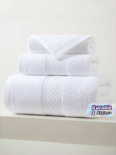 Set Handuk Mandi Katun Murni Putih Sederhana, Lembut, Cepat Kering, Menyerap Air, Tahan Pudar, Cocok untuk Semua Musim, untuk Kamar Mandi, Hotel, Gym, Perjalanan, Salon, Barbershop, Hadiah Festival Ideal