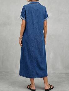 Balvessa Women's Casual Denim Dress For Vacation - Blue - View 2