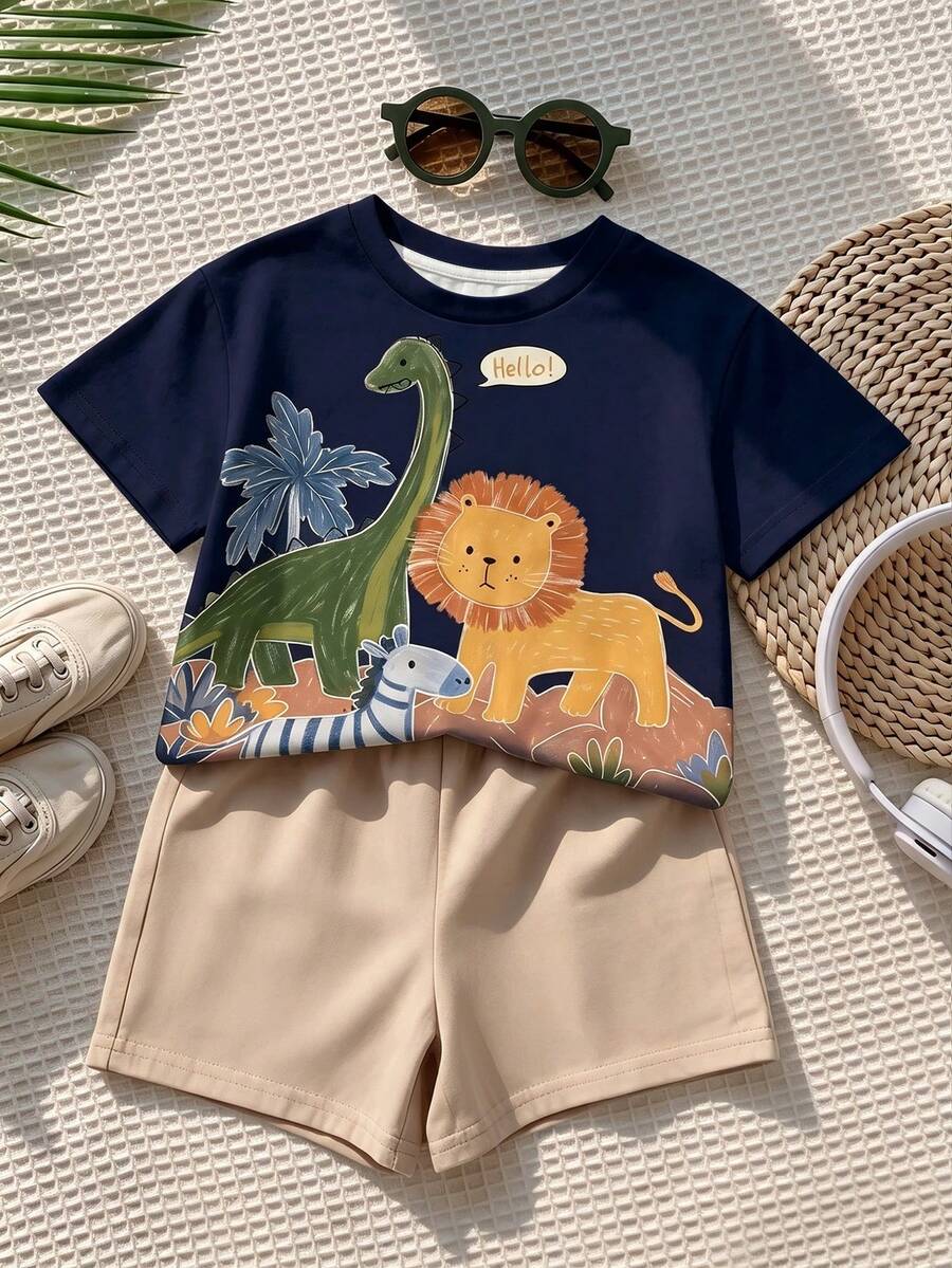 SHEIN LMoss Kids 男嬰休閒極簡短袖上衣,適合春夏穿著 - 彩色 - 查看 1