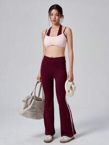 DAZY Women's Casual Home Fitness Sports Set,Korean Style Pink & Red Colorblock Patchwork 2 In 1 Spaghetti Strap Tank Top With Chest Pads, Straight Leg - Red - View 4