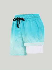 SHEIN Tween Boy Gradient Print Beach Shorts - Mint Blue - View 3