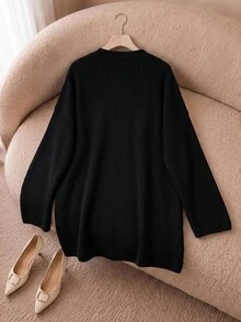 Rusticease Plus Size Women's Embroidered Beaded Floral Knit Cardigan, Autumn/Winter - Black - View 5