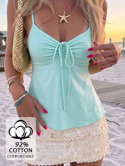 Opulessa Casual Solid Color Knit V-Neck Slim Fit Women's Tank Top