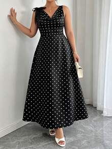 Easura Gaun Wanita Ukuran Besar untuk Musim Semi/Panas/Musim Gugur, Cocok untuk Kencan, Pesta Teh, Acara Formal, Liburan, dan Perjalanan Sehari-hari, dengan Dekorasi Pita dan Leher Kerah, Model A-Line, Warna Hitam Elegan. - Hitam dan Putih - View 6