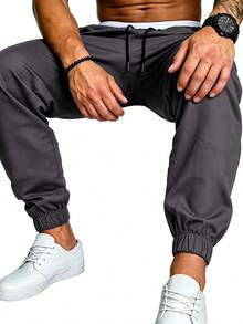 Manfinity Homme Pantalones para hombre con detalle de parches y cintura con cordón - Gris Oscuro - Ver 7