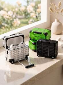 Haus Hana Earphone Case And Phone Holder Two In One Storage Box, Luggage Designed Headphone Storage Box, Luggage Shaped Design, Handle Pull Open To Reach Phone Holder, Apple Headphone Protective Cover, Headphone Protective Bracket. - Multicolor - View 3