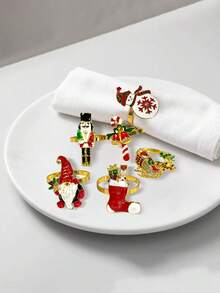 12PCS Christmas Tree Reindeer Wreath Bell Candy Cane Snowflake Napkin Rings Set Durable Rustproof Elegant Metal For Hotel Restaurant Home Party Table Decor Supplies - Multicolor - View 5