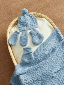 Infant Twisted Knitted Swaddle Set, Twist Textured Baby Blanket With Hairball Hat, Anti-Grab Gloves, Foot Socks, Four-Piece Set, Full Moon One-Year-Ol - Multicolor - View 3
