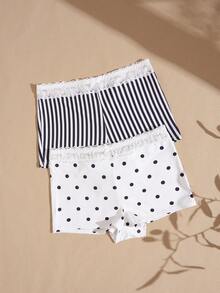 Lullawish 2pcs/Pack Women's Printed Polka Dot Striped Boxer Briefs - Black and White - View 1