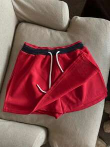Franclia Women's Drawstring Waist Colorblock Casual Daily Skorts - Red - View 3