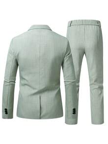 Manfinity Mode Men's Casual Versatile Double-Breasted Suit Jacket And Pants Set - Green - View 2