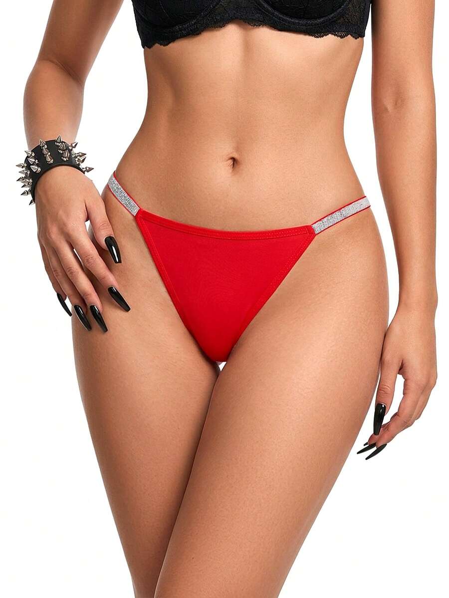 AltCore 1pc Silver Metallic Fashion Sexy Women's Thong, Suitable For Dates And Parties, Soft And Comfortable, Suitable For Women To Wear, Suitable For Daily Life And All Seasons - Red - View 1