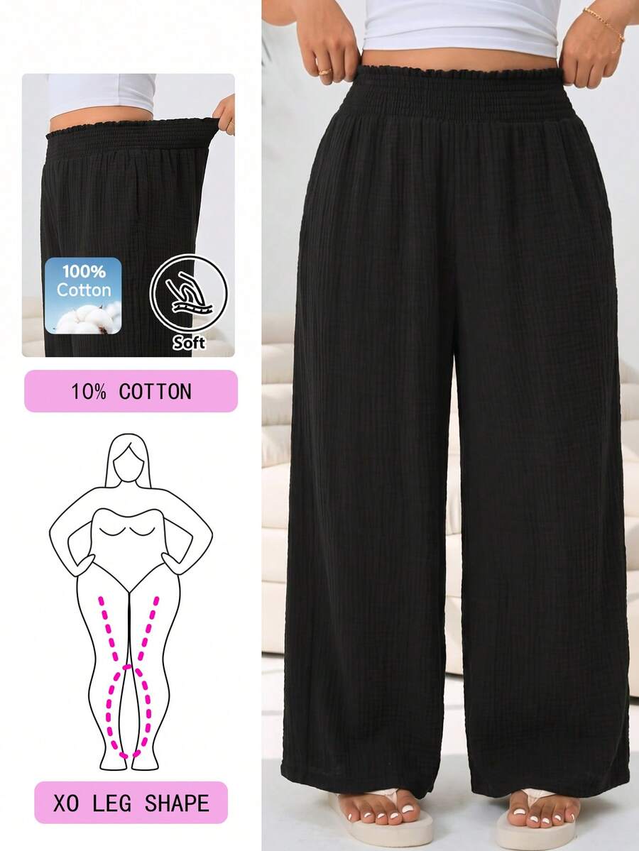 Solflare Pantalones de talla grande casuales versátiles de unicolor - Negro - Ver 1