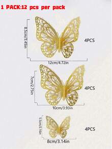 12 pièces Autocollants muraux papillon 3D creux, ornement de décoration multi-usage pour salon, chambre, gâteau, centre de table, convient pour mariage, révélation de genre, Halloween, anniversaire, fête, décoration intérieure & fournitures de décoration de la maison - multicolore - Voir 5