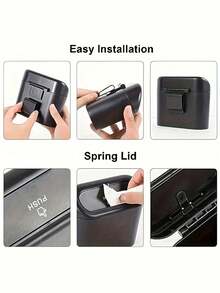 1PC Multifunctional Hanging Car Trash Can With Lid, Waterproof Leakproof Auto Garbage Bin, Dual-Use Storage Organizer For Car Door Cup Holder Office Desktop Small Waste Container, Comes With 2 Rolls Of Small Garbage Bags - Black - View 6