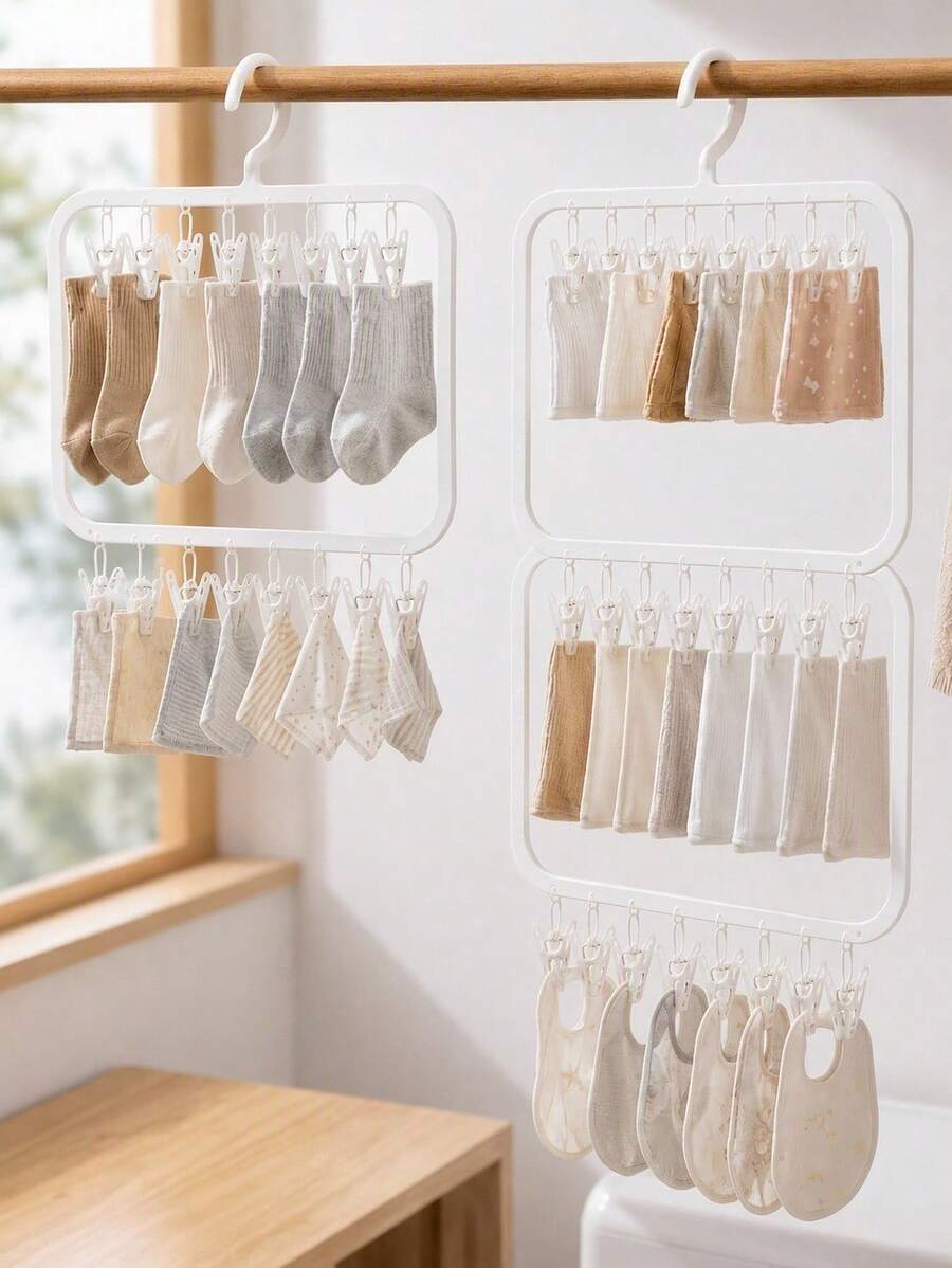 Haus Hana Sock Drying Rack With Multiple Clips, Windproof Foldable Small Clothes Hanger For Socks, Underwear, Bras, Towels & Small Laundry, Space Saving Closet Organizer For Balcony, Laundry Room, Bathroom, Travel & Home Storage - Multicolor - View 1