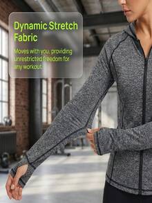 Eassivo Front Zipper Hooded Sports Fitness Jacket - Grey - View 1