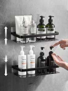 2 PcsLarge Capacity Wall Mounted Shower Caddy | No Drilling Installation, Space Saving, Easy To Install | Bathroom And Kitchen Floating Storage Rack For Toiletries, Cosmetics And Miscellaneous Items [Space Saving | No Drilling Required] - Black - View 9
