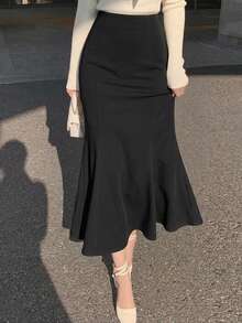 DAZY Women's Elegant Commute Solid Color Mermaid Skirt Fall - Black - View 9