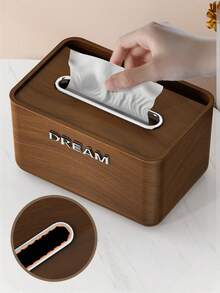 1PC Vintage Faux Walnut Wood Grain Finish Multifunctional Tabletop Storage Organizer Tissue Box Holder For Living Room Desk Home Decor Light Luxury Minimalist High End Stylish Retro Elegant Accent Piece - Multicolor - View 7