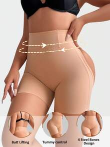 SHAPORA 女款純色高腰休閒日常塑形短褲 - 薑色 - 查看 4