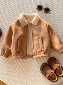 SHEIN 男嬰秋冬休閒翻領長袖保暖內裡加厚夾克外套，嬰兒夾克，保暖內裡夾克 - 彩色 - 查看 6