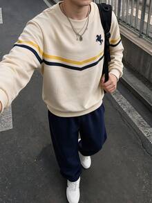 SHEIN 男孩休閒學院風拼接抓絨運動衫套裝，適合日常穿著、上學，秋冬季節 - 彩色 - 查看 9