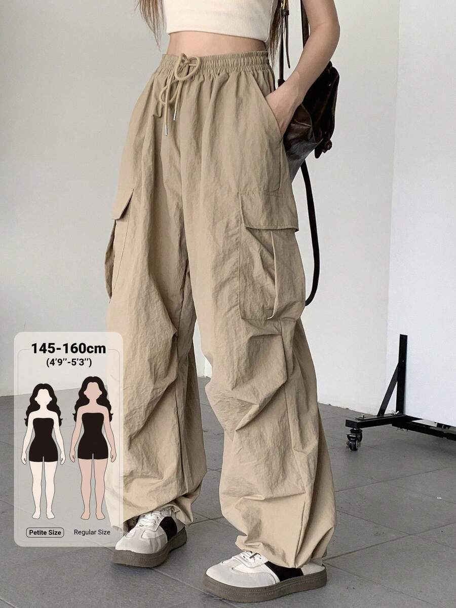 DAZY Celana Kargo Wanita Gaya Jalanan dengan Tali Serut dan Saku untuk Musim Gugur - Khaki - View 1