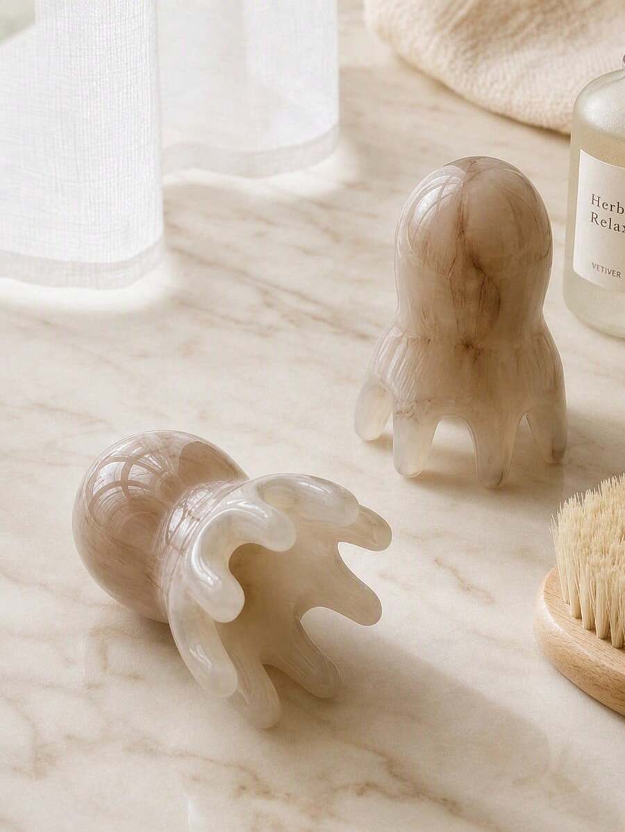 Haus Hana 1pc Thick Resin Octopus Comb, Beeswax Texture Wide Tooth Comb , Head & Facial Massage - Multicolor - View 1