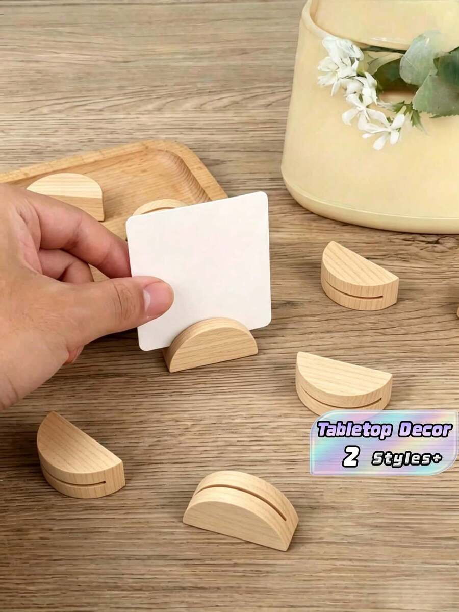 5/10Pcs Wooden Table Number Stands – Semi-Circular Place Card Holders For Weddings, Beach Parties, Birthdays, Restaurants, Durable Elegant Tabletop Decor For Event Planners - multicolor - View 1