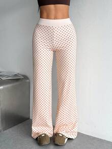 Dewbera Dewbera Women's Fashion Versatile Polka Dot Print High Waist Sports Pants - Dusty Pink - View 3