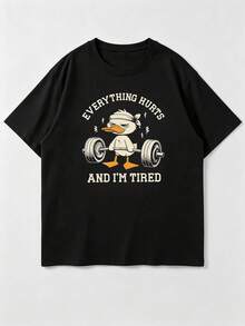 Gym Rark Kaos Olahraga Lengan Pendek Leher Bulat Ukuran Besar Pria dengan Gambar Kartun Huruf - Hitam - View 1