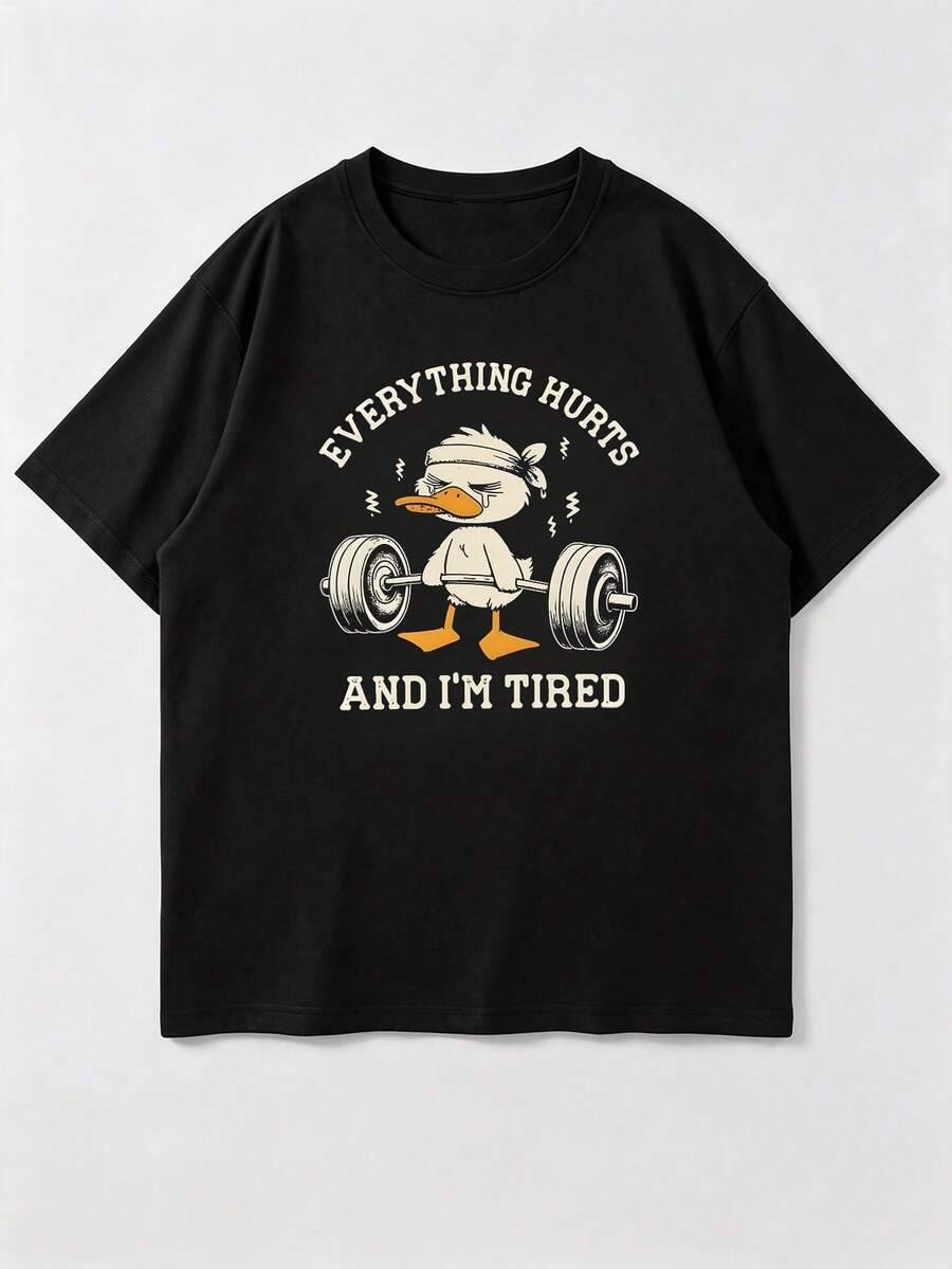 Gym Rark Kaos Olahraga Lengan Pendek Leher Bulat Ukuran Besar Pria dengan Gambar Kartun Huruf - Hitam - View 1