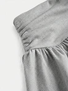 SHEIN 少女夏季可愛休閒灰色裙裝套裝：短袖短版上衣與百褶迷你裙，夏季 - 灰色 - 查看 3