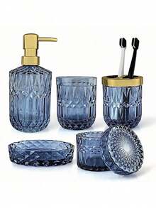5PCS Bathroom Accessories Set, Lotion Dispenser Toothbrush Holder Soap Dish Cotton Jar, Modern Vanity Countertop Storage Organizer, Elegant Home Decor Gift For Housewarming, Durable Bathroom Kit For Apartment, Complete Bathroom Decor Set - Multicolor - View 8