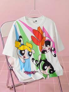 THE POWERPUFF GIRLS X SHEIN Men's Cartoon Print T-Shirt - White - View 1