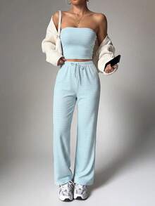 Dewbera Dewbera Women's Striped Bandeau Top & Pants Sports Set - Multicolor - View 6