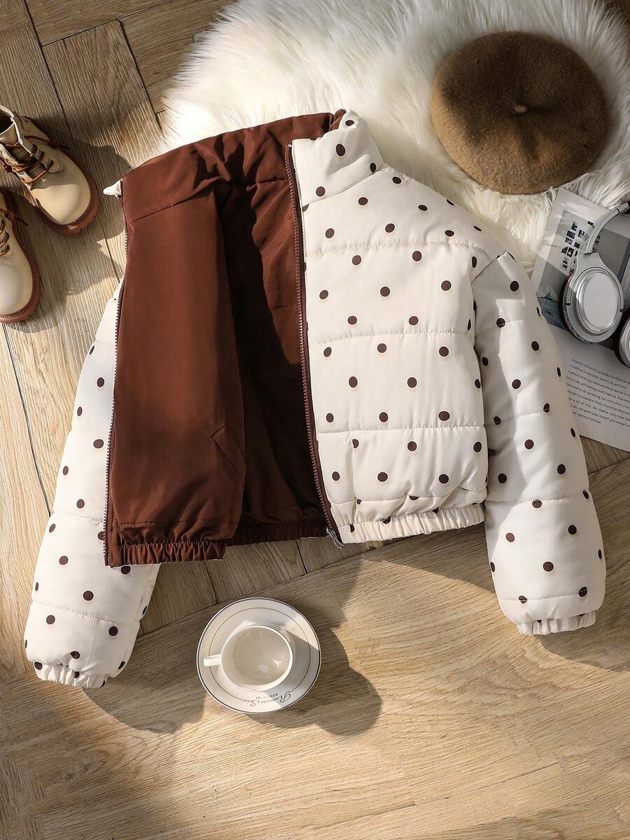 Tween Girl Winter Casual Reversible Jacket - Beige - View 1