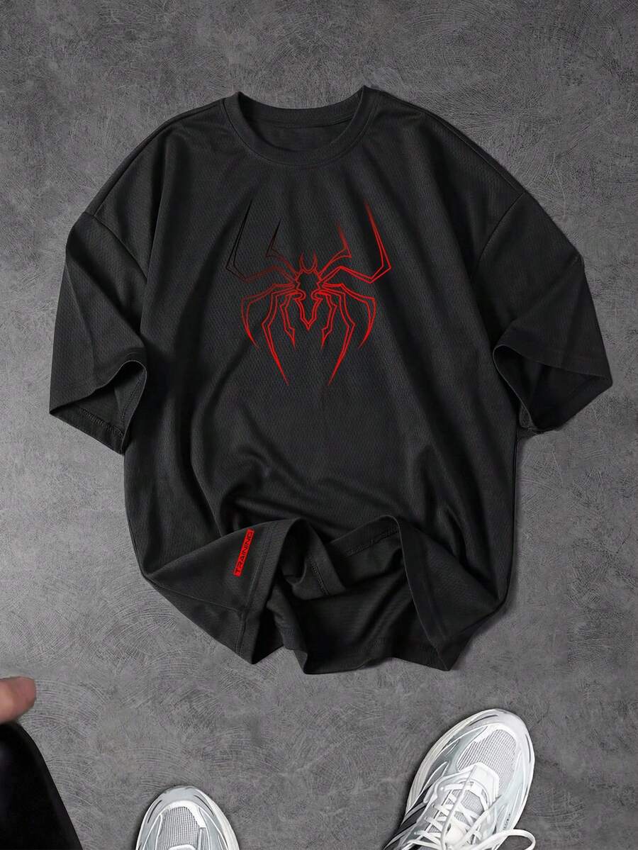 Gym Rark Men's Plus Size Spider Print Short Sleeve Loose Fit Sports T-Shirt - Black - View 1