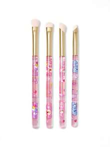 SHEIN X Care Bears 卡通熊印花眼影刷組 4件組，可愛眼影刷，適用眼影暈染、陰影與日常眼妝上妝 - 透粉 - 查看 5