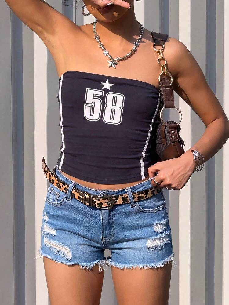SHEIN Girlism Teen Girls' Summer Casual Vacation Fashion Street Chic Daily Commute Distressed Frayed Hem Denim Shorts - Medium Wash - View 6
