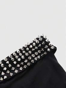ROMWE Grunge Punk Atasan Tube Top Pas Badan Motif Leopard Subkultur Y2K dengan Desain Belahan di Bagian Bawah untuk Wanita - Hitam - View 3
