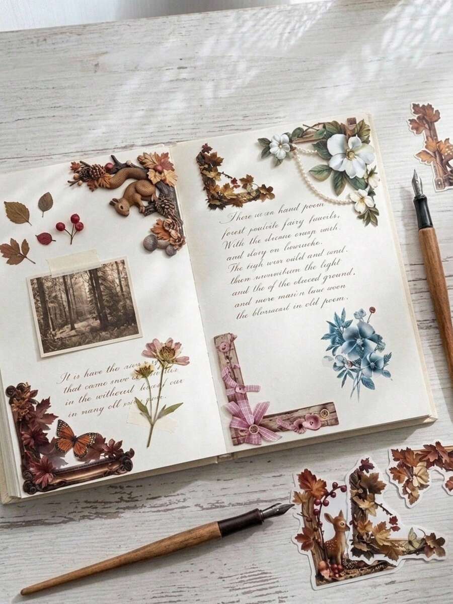 Haus Hana MOMO Hollow Embossed Corner Stickers, Wood Tone Vintage Series, Retro Material For Journal, Craft & Collage Decor - multicolor - View 1