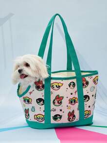 THE POWERPUFF GIRLS X PETSIN 1個綠色可折疊柔軟帆布寵物攜帶袋，適用於小型犬、貓和兔子，大口袋收納，內置牽引繩，適合日常就醫、戶外旅行、海邊旅行或返校收納 - 綠色 - 查看 4