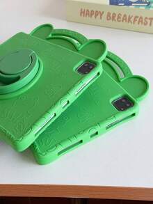 1pc Green Cartoon 3D Frog Embossed Texture, 360° Rotatable Vertical Stand, Integrated Portable Handle Design, Soft Silicone Flexible High Rebound Material, 3D Frog Big Eyes Smiling Face Cute Style, Full Coverage Tablet Protective Case - Multicolor - View 7