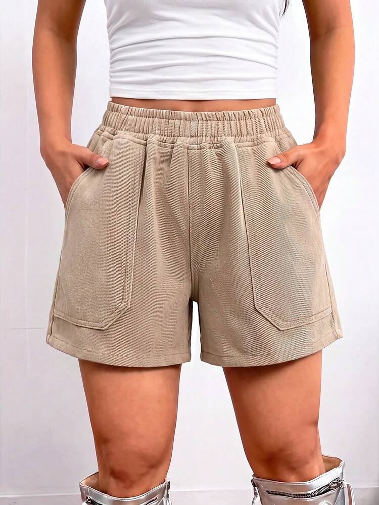 SHEIN Teen Girls Khaki Denim Loose Shorts Sports Vacation World Cup - Khaki - View 4
