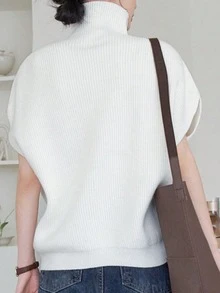 Dazy-Less Women's Round Neck Short Sleeve White Solid Color Hollow Knit Fitted Cropped Top - White - View 5