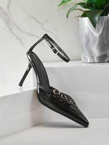SHUZIA Women's Elegant Point Toe Ankle Strap Pumps Valentine's Day - Black - View 7