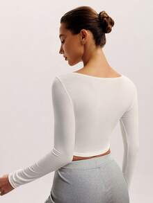 Barelissa 1pc Comfortable V-Neck Long Sleeve Women's Base Layer Top - White - View 2